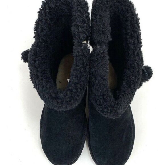 NEW UGG Womens Sz 10 Plumdale Cuff Short Winter Boots With Pom Pom Black 1102933 - Picture 4 of 7